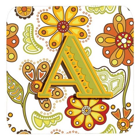 Carolines Treasures Letter A Floral Mustard And Green Foam Coasters- Set of 4 CJ2003-AFC